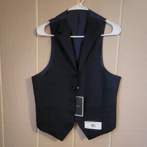 SEAN JOHN Men's Small Navy Plaid Five Button Collared Vest